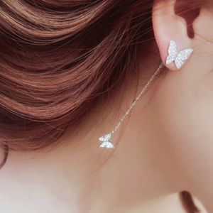Sterling silver crystal butterfly dangle earrings